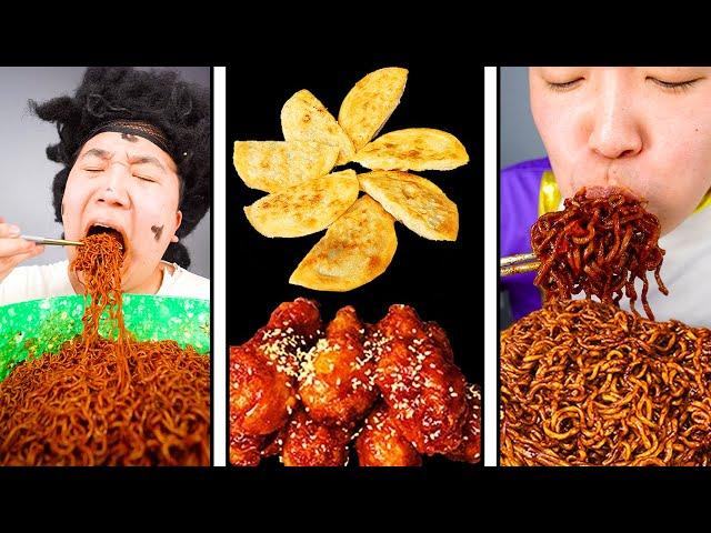 ASMR MUKBANG | Fried Chicken, fried egg, black bean noodles, kimchi Korean Food recipe ! eating