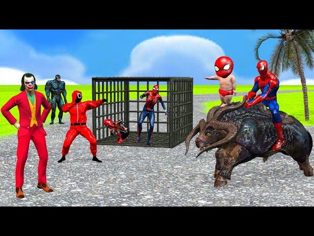 Team Spider Man Vs Bad Guy Joker ► rescue kid spiderman and mother spiderman captured bad guy joker