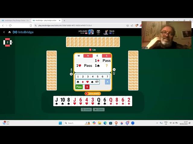 Me versus a top bridge player (Peter Hollands) - 9th June 2025