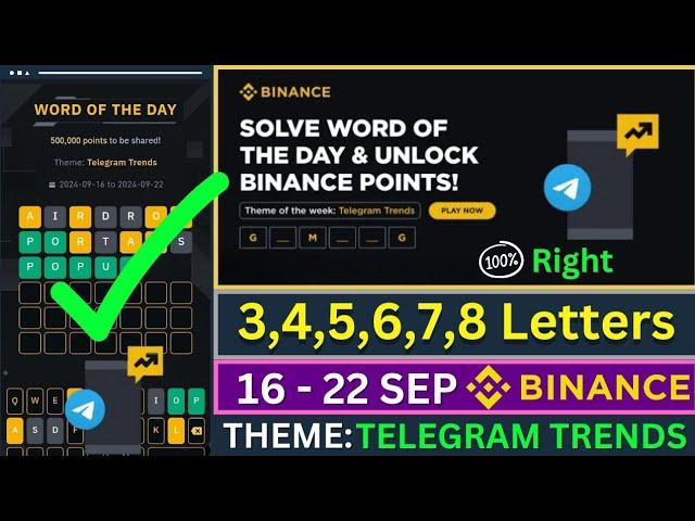 Theme Telegram Trends WOTD | Binance Crypto WODL Answers Today | All Letters WOTD