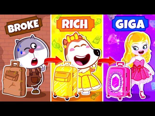 Poor vs Rich vs Giga Suitcase Showdown on a School Bus! | Wolfoo Funny Cartoon for Kids