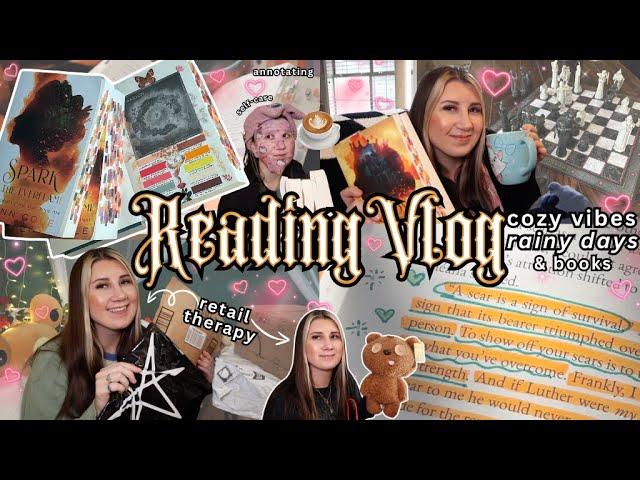 cozy reading vlog  rainy days & annotating fantasy booksreading spark, glow, heat of the everflame