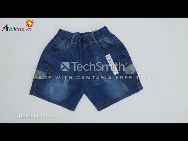 Thời Trang Trẻ Em | QS210(9-13) Quần Short Jeans Bé Trai Túi hộp Màu Xanh Nhạt | Abikdis