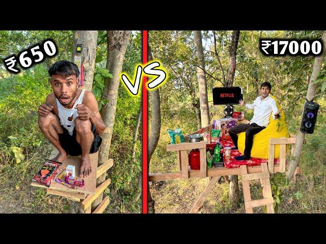 Overnight Survival Challenge || Low Budget Tree House Survival Challenge  ₹650 VS ₹17000