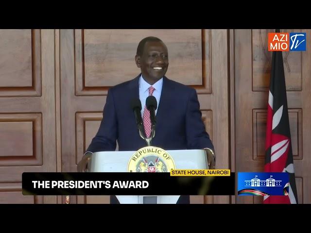 President William Ruto speaks at the  Presidents Awards on the day that DP Gachagua IMPEACHMENT