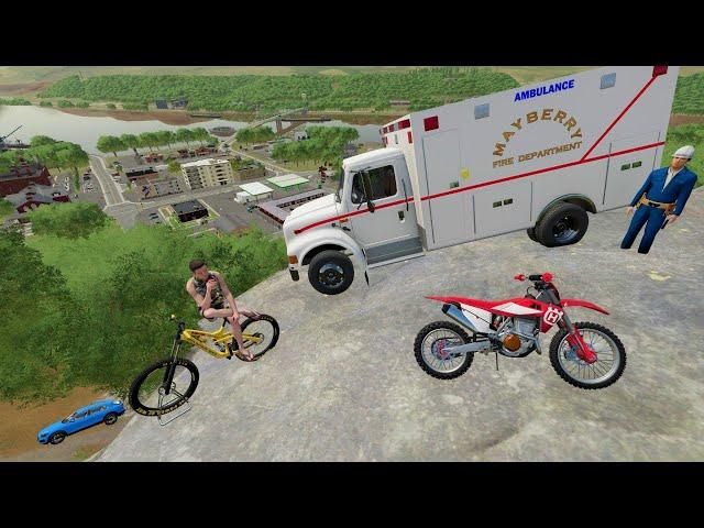 Rescue team saves stuntman trapped on mountain | Farming Simulator 22