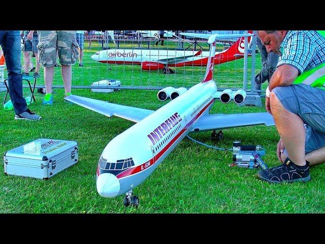 STUNNING BIG RC IL-62M INTERFLUG SCALE MODEL TURBINE JET AIRLINER SUNSET FLIGHT DEMONSTRATION