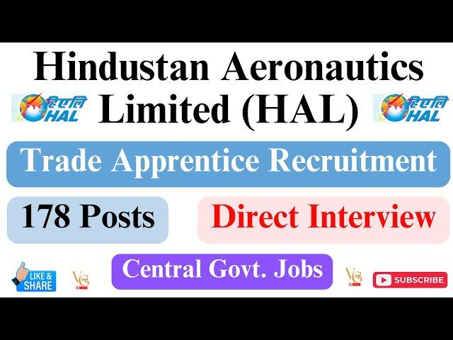 HAL ITI TRADE APPRENTICE RECRUITMENT 2023 || WALK IN FOR 178 POSTS || CENTRAL GOVERNMENT JOB ||