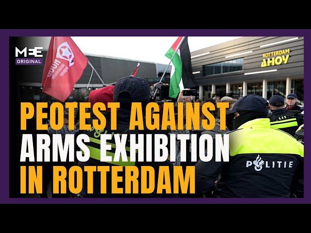 Activists gather to protest arms exhibition in Rotterdam