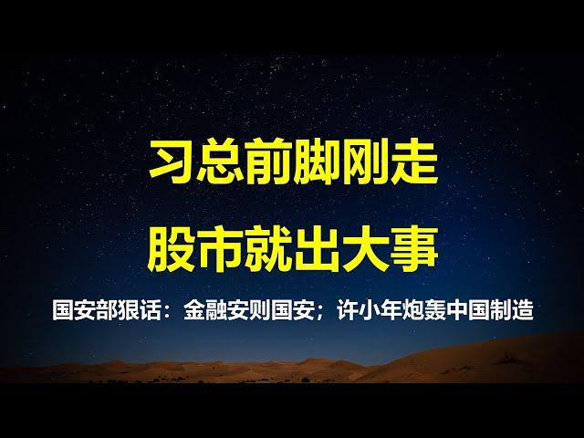 习总前脚刚走，股市就出大事；国安部放狠话：金融安则国安；许小年炮轰中国制造，傻子都知道谁是罪魁祸首；北京无人不维稳。