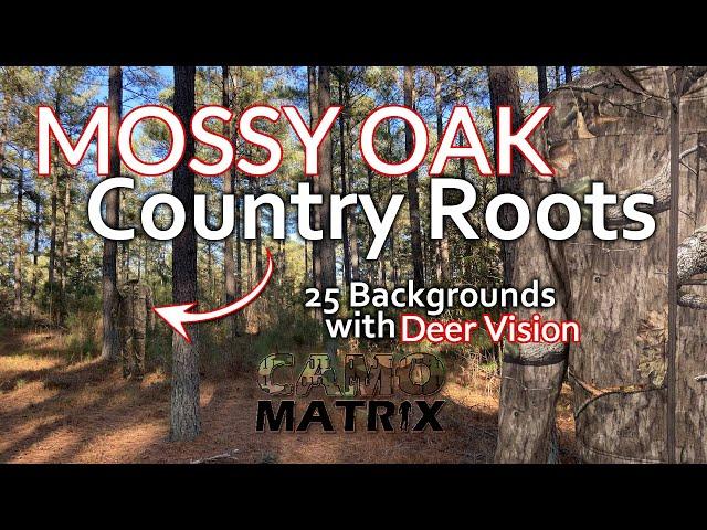 See Mossy Oak Country Roots hunting camo in Human and Deer Vision on 25 Backgrounds