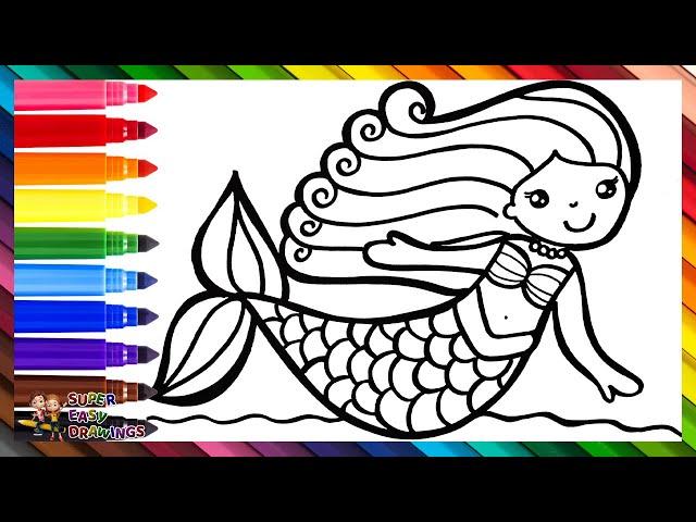 Drawing and Coloring a Cute Mermaid ‍️ Drawings for Kids