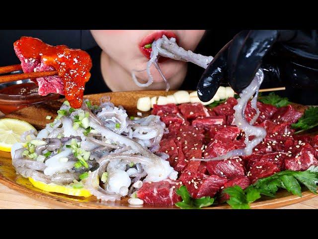 산낙지의 계절이 왔다  Octopus, Raw beef