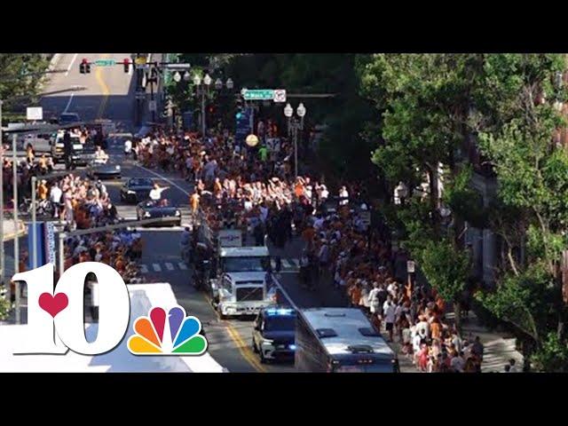 Live coverage of the Tennessee baseball team's championship celebration in downtown Knoxville