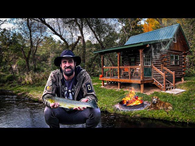 FISHING FOR GIANT TROUT at Amish Cabin! Campfire Cooking