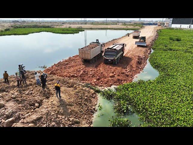 Amazing 100% Completed Work A New Road Crossed Water The Large Bulldozer SHANTUI is Moving Dirt