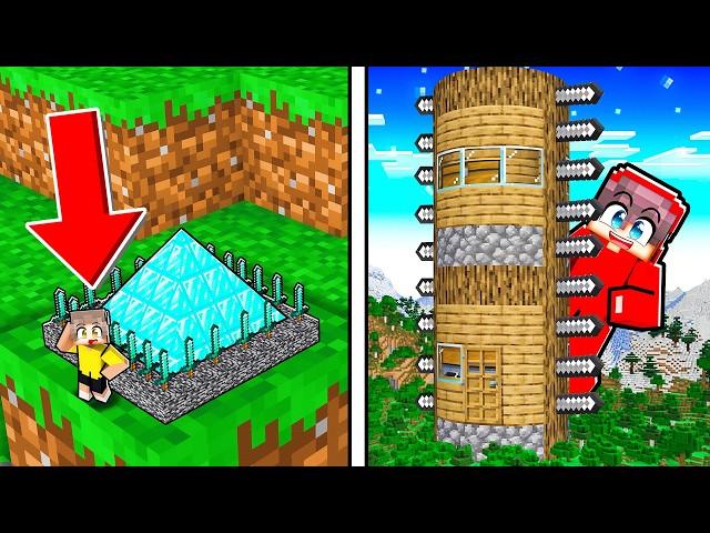 Tiny vs GIANT Illegal Base Battle in Minecraft