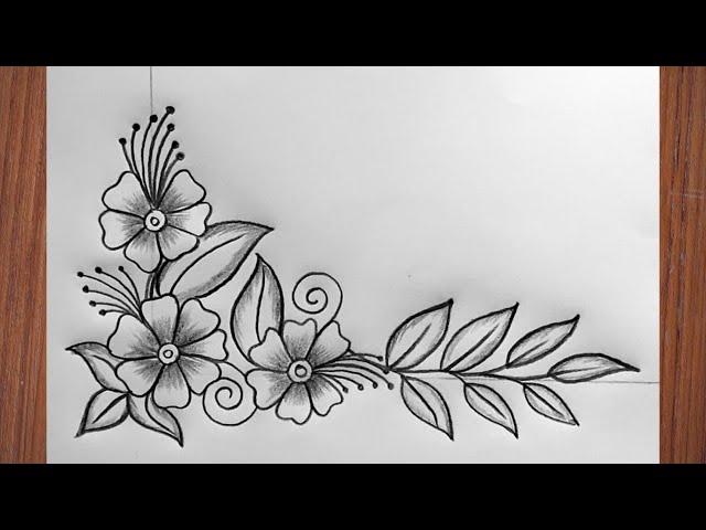 Flower Drawing  | Corner Design | Border Design | Flower Design Drawing | Cushion Cover Design