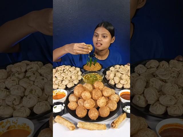 1 Plate Spicy Golgappa 2 Plate Spicy Momos Eating Challenge | Pani Puri, Spring Roll #shorts