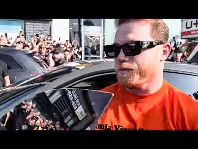 Canelo PULLS UP like "FACE OF BOXING" BOSS in SICK PORSCHE; A THOUSAND fans attend RIBBON CUTTING