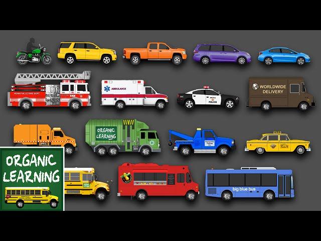 Learning Street Vehicles Names and Sounds for Kids - Learn Cars, Trucks, Fire Engines & More