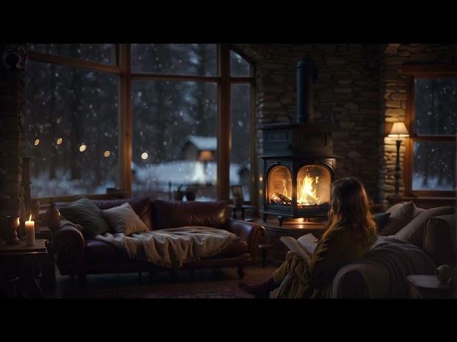 Cozy Reading Area: Perfect Reading Nook with Crackling Fireplace Ambience & Winter Vibes