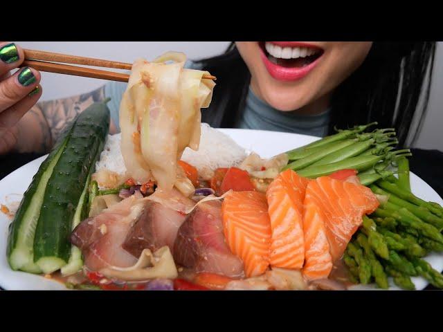 SPICY SALMON + HAMACHI CUCUMBER SALAD (ASMR EATING SOUNDS) NO TALKING | SAS-ASMR