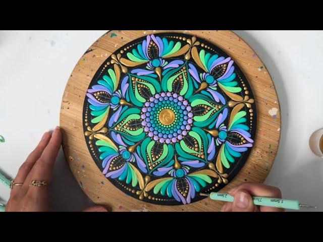 Live Tutorial Mandala Painting  With Brushstrokes and Rhinestones!