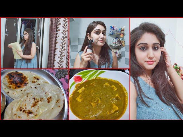 Palak Paneer With Butter Naan Recipe | Indian Dinner Routine |WOW Facewash