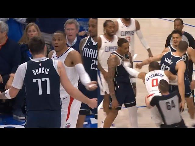 Russell Westbrook gets ejected for pushing Luka Doncic and trying to fight Mavs 