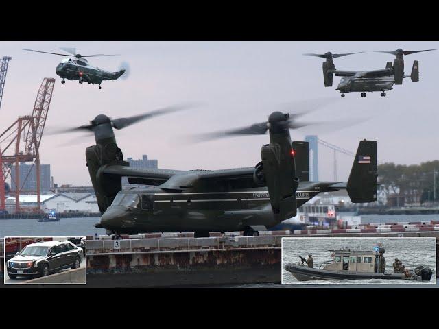 President Biden's helicopters land in New York | Gun boats, SWAT teams & heavy security 