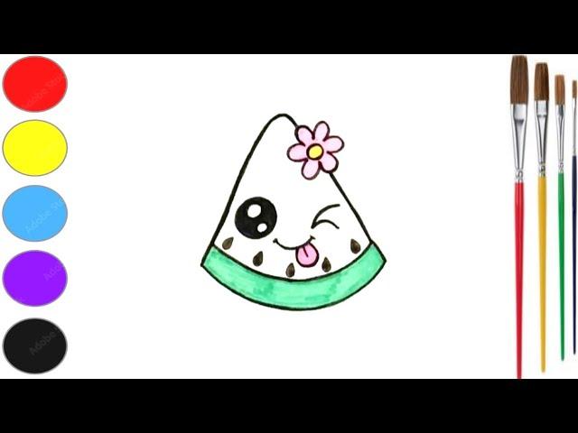 How To Draw And Colour A Cute Watermelon |Watermelon Drawing Step By Step | Easy Drawing & Colouring