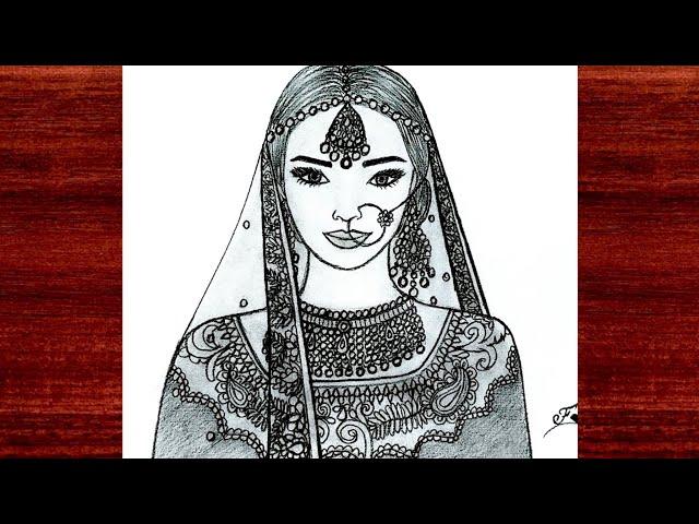 How to draw a Beautiful Traditional Bride | Pencil sketch for beginners | Traditional Girl Drawing