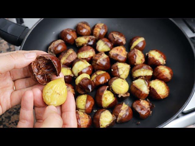 new quick trick for cooking chestnuts in a pan ! they peel alone! few people know that !  