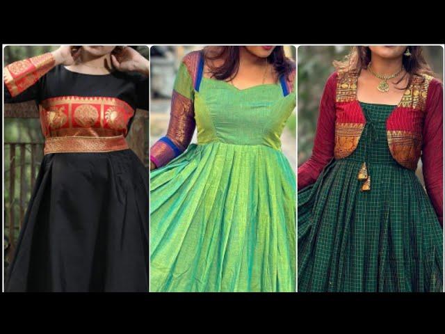 Latest Silk gown design ideas 2024 | Saree pattern long gown dress design | Long gown designs