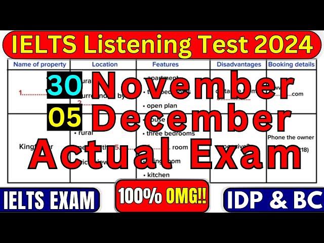 IELTS LISTENING TEST 30 NOVEMBER & 5 DECEMBER 2024 WITH ANSWERS | IELTS LISTENING | IDP & BC