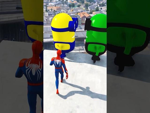 GTA 5 Epic Ragdolls GREEN SPIDERMAN VS RED MINION VS GREEN MINION #epicragdolls #gtav #gta
