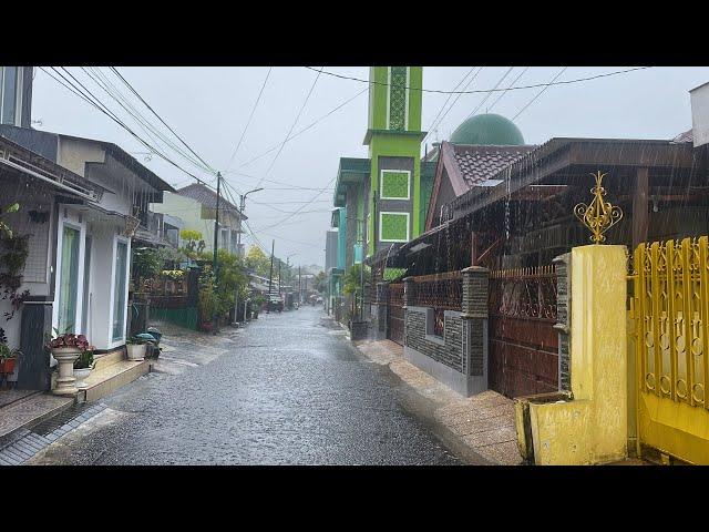 Heavy Rain Walk in the Suburbs Area | ASMR Nature Rain Sounds.