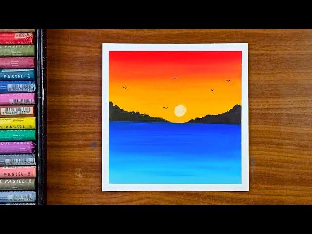 Sunset drawing | Oil pastel drawing for beginners | Nature drawing