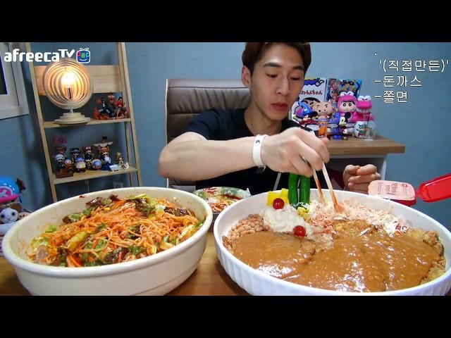 Banzz▼Just one helpings of each!!! Pork cutlet&Spicy cold chewy noodles mukbang