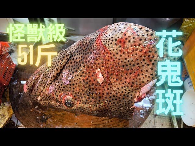 罕罕罕生劏51斤花鬼斑：瑪拉巴石斑,怪獸級超巨型~fishcutting香港海鮮~社長遊街市Seafood