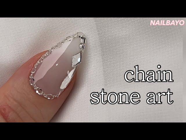 네일바요/nailbayo)chain stone nail/체인아트/스톤아트/시럽네일/웨딩네일/스톤마감브러쉬