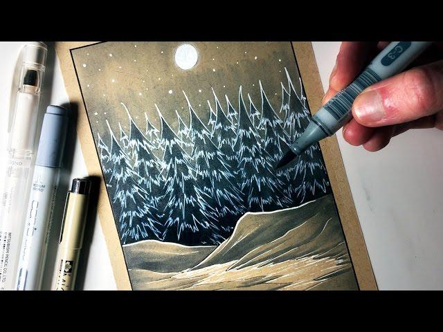 How to Draw a Forest on Toned Tan Paper