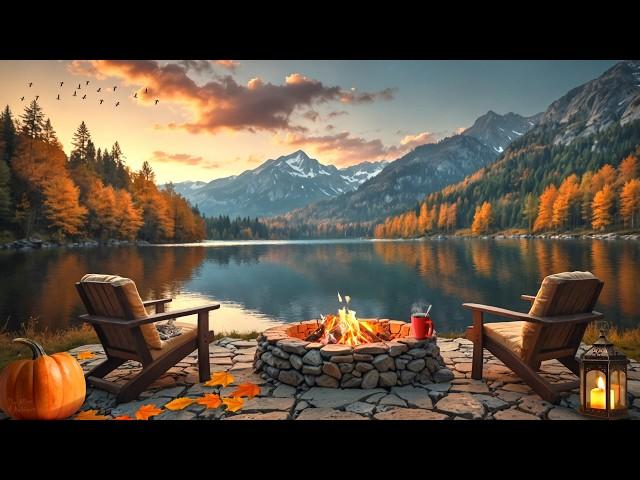 Autumn Lake Ambience with Cozy Campfire and Fall Forest Soundscape