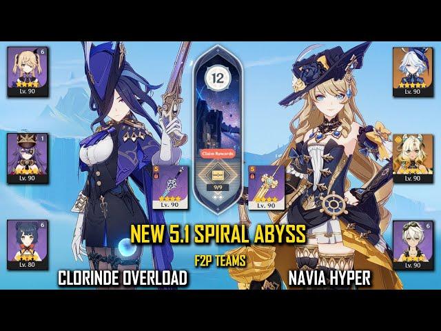 【GI】C0 Clorinde Overload and C0 Navia Hyper ft.Xilonen - NEW 5.1 - Spiral Abyss - Floor 12 9 Stars