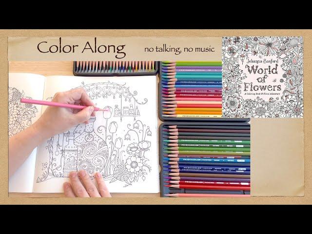 Calming Stress Relief Color Along Johanna Basford's "World of Flowers" Coloring Book ASMR no talking