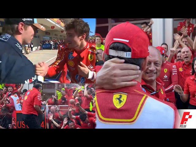 Max Verstappen and Frederic Vasseur Congratulate Race Winner Charles Leclerc | Behind The Scenes