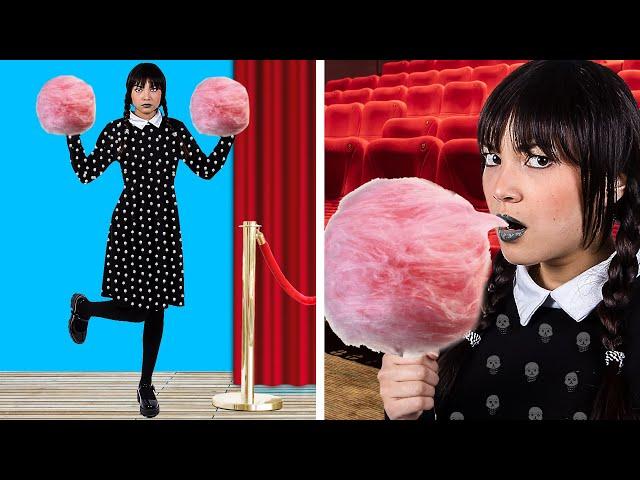 WEDNESDAY ADDAMS FAMILY SNEAKING SNACKS INTO THE THEATER BY CRAFTY HACKS PLUS