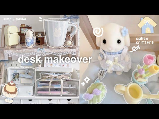 aesthetic desk makeover  : pinterest inspired, stationary organization, ikea haul, calico critters