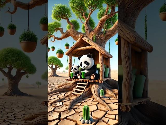 The panda and her calf built a tree house  #ai #panda #monkey